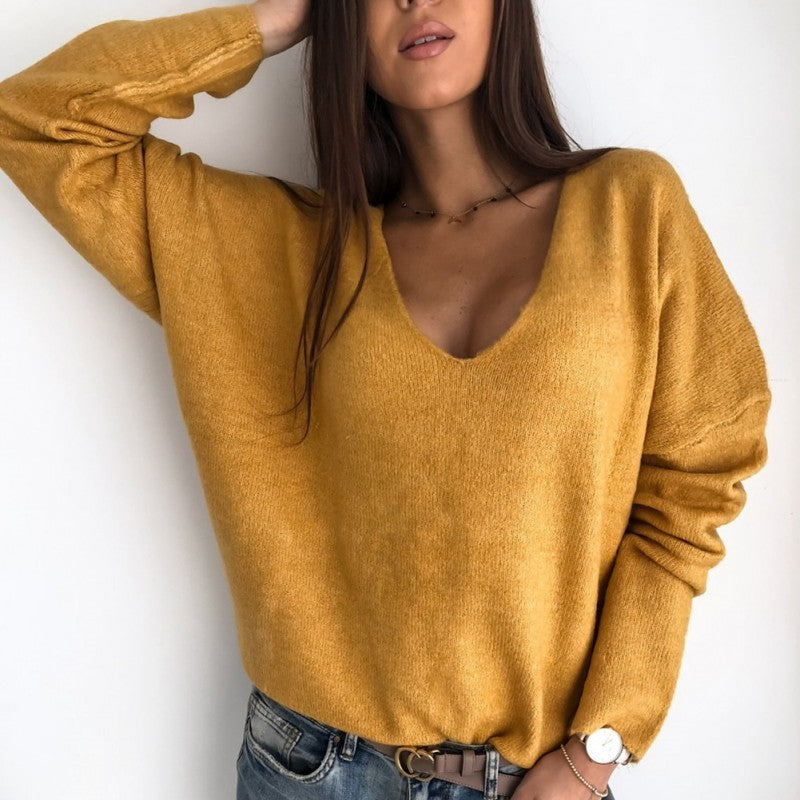 V-neck solid sweater