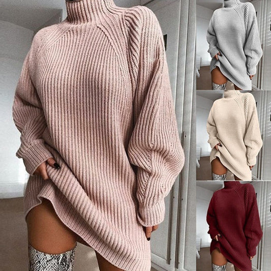 Solid Turtleneck Long Sweaters