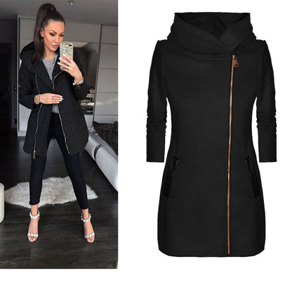 Side Zipper Coat Hooded Jacket