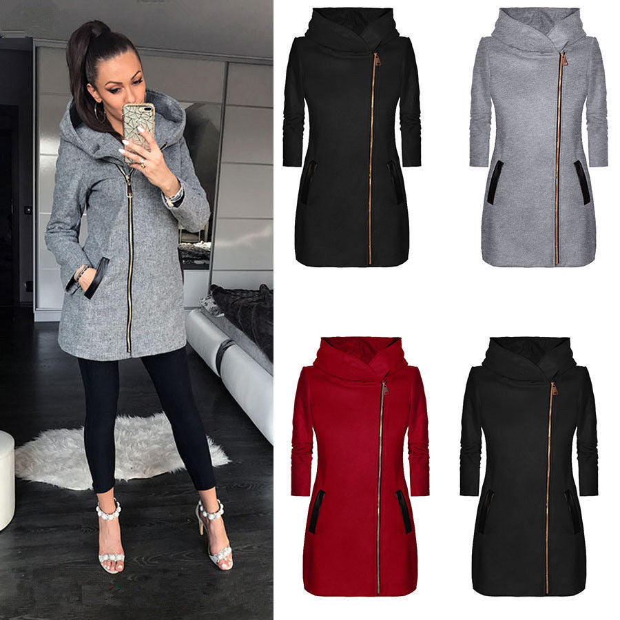 Side Zipper Coat Hooded Jacket