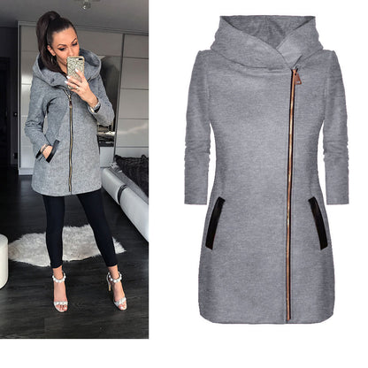 Side Zipper Coat Hooded Jacket