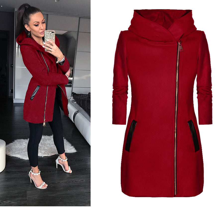 Side Zipper Coat Hooded Jacket