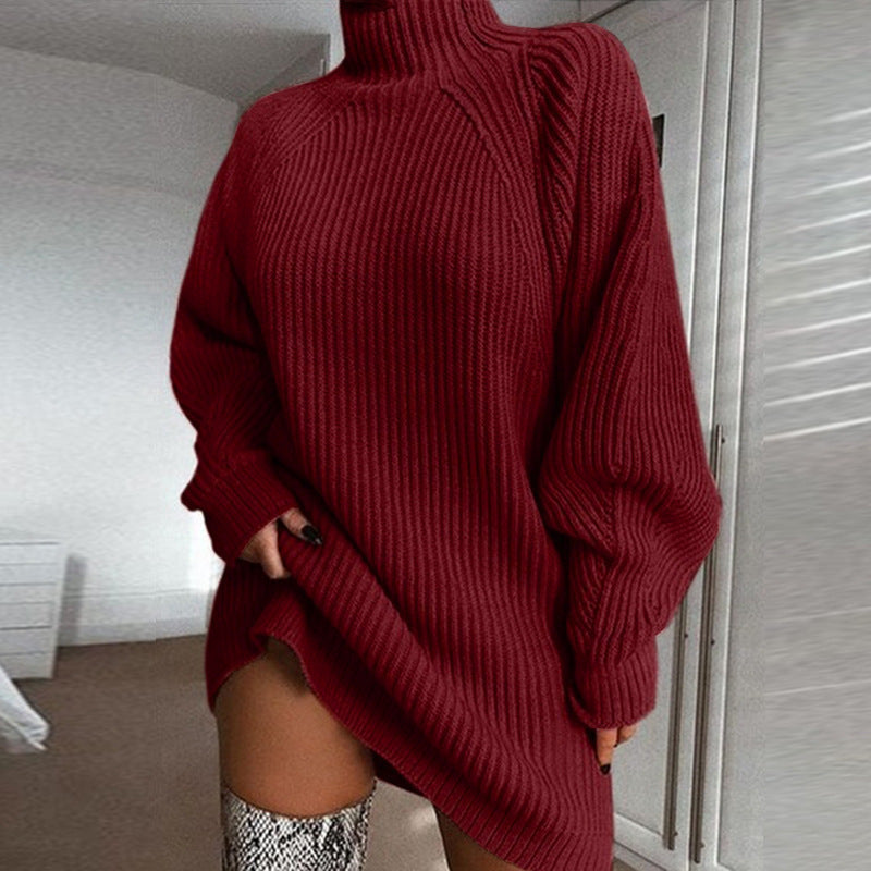 Solid Turtleneck Long Sweaters