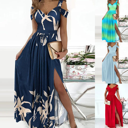 V-Neck Boho Split Long Flowing Dress