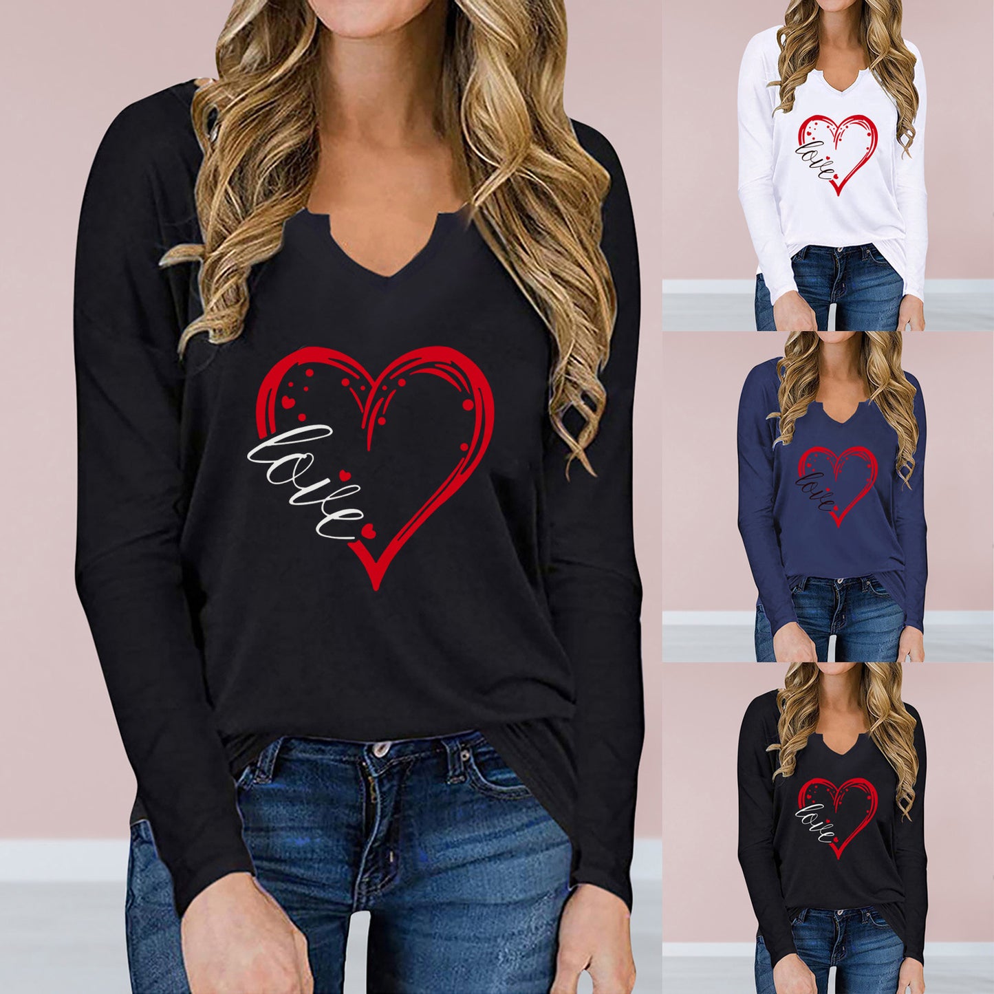 V-neck T-shirt with Valentine's Day print