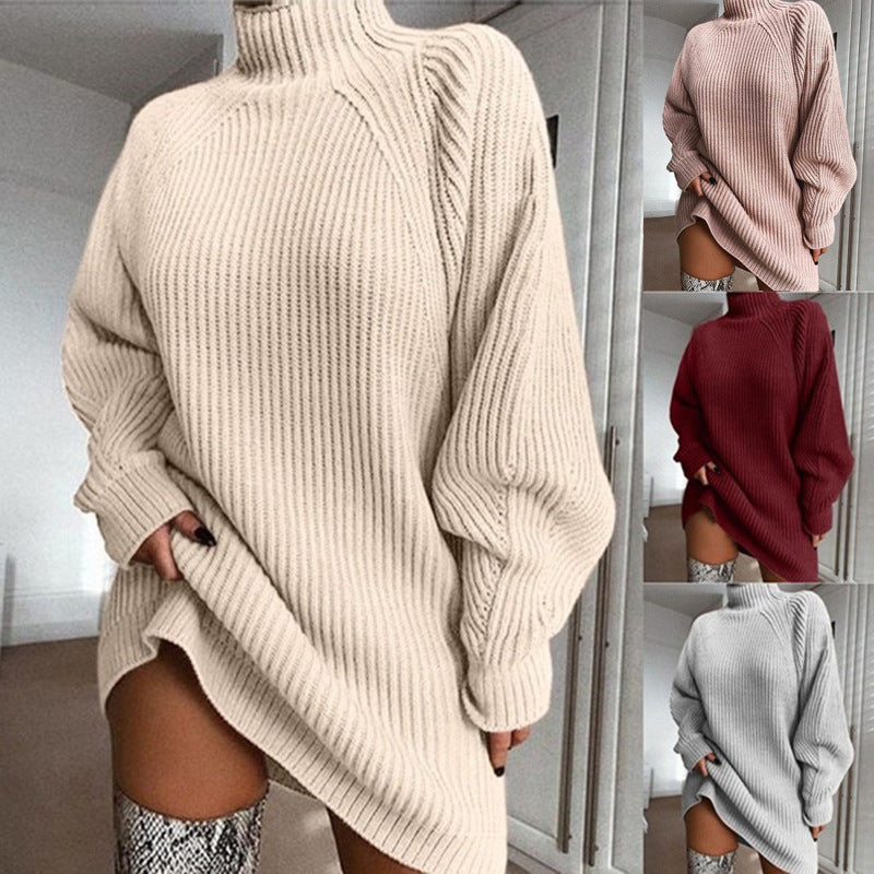 Solid Turtleneck Long Sweaters