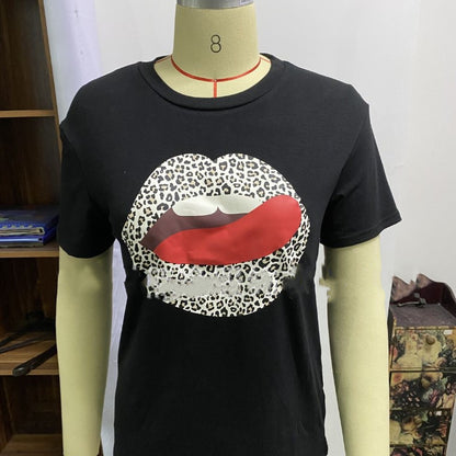 Lips Leopard print short sleeve shirt