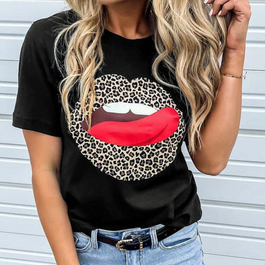 Lips Leopard print short sleeve shirt